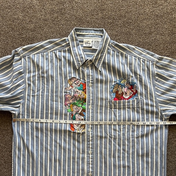 VTG 90s Disney Snow White Seven Dwarfs Embroidered Button Up Shirt Men L Striped - Picture 11 of 12